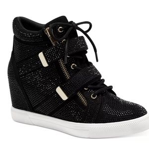 Black Sparkly Wedge Sneakers